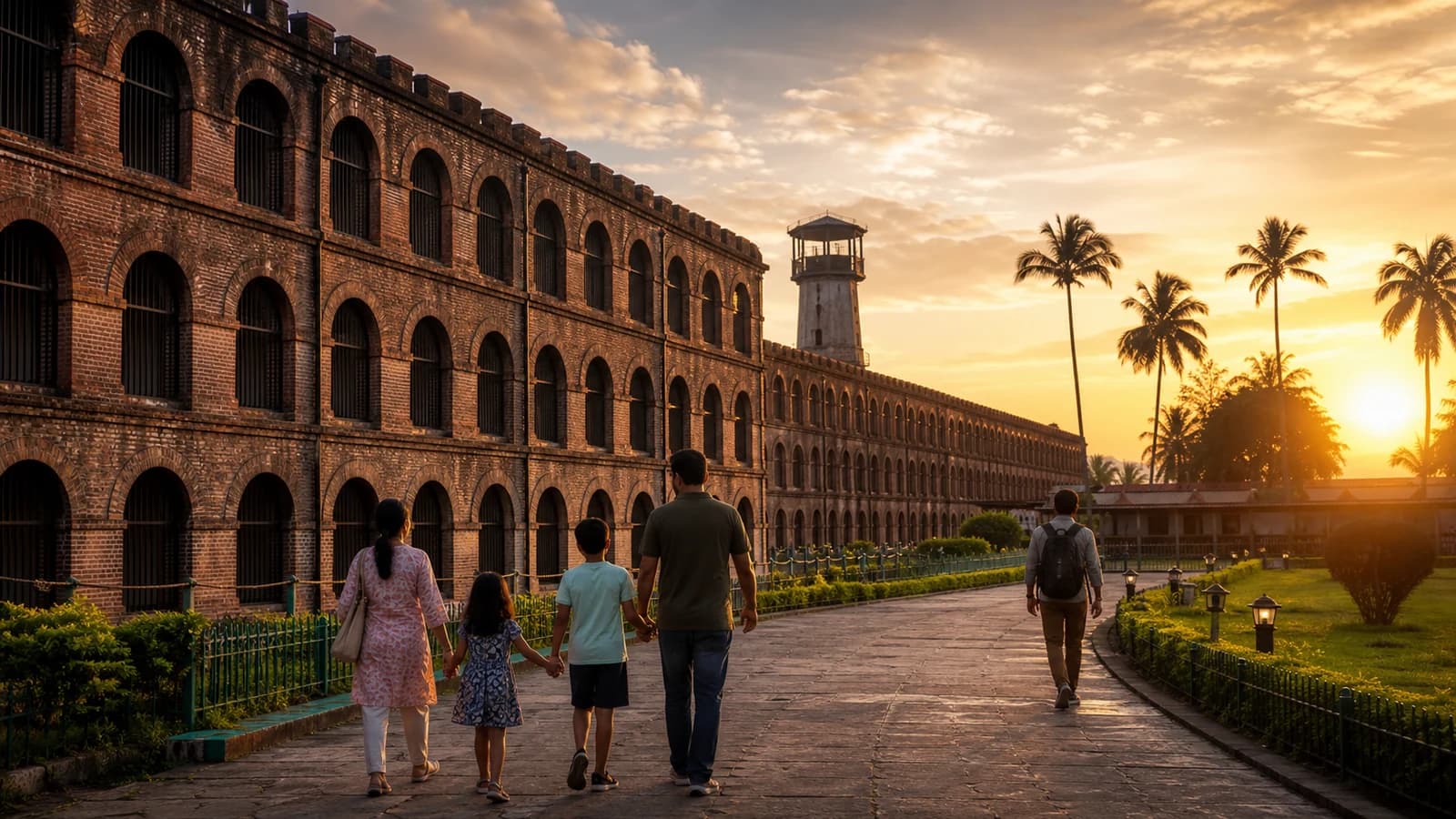 The Cellular Jail and palms creating a distinctive Andaman island scene — representing Balaji Hariharan's journey