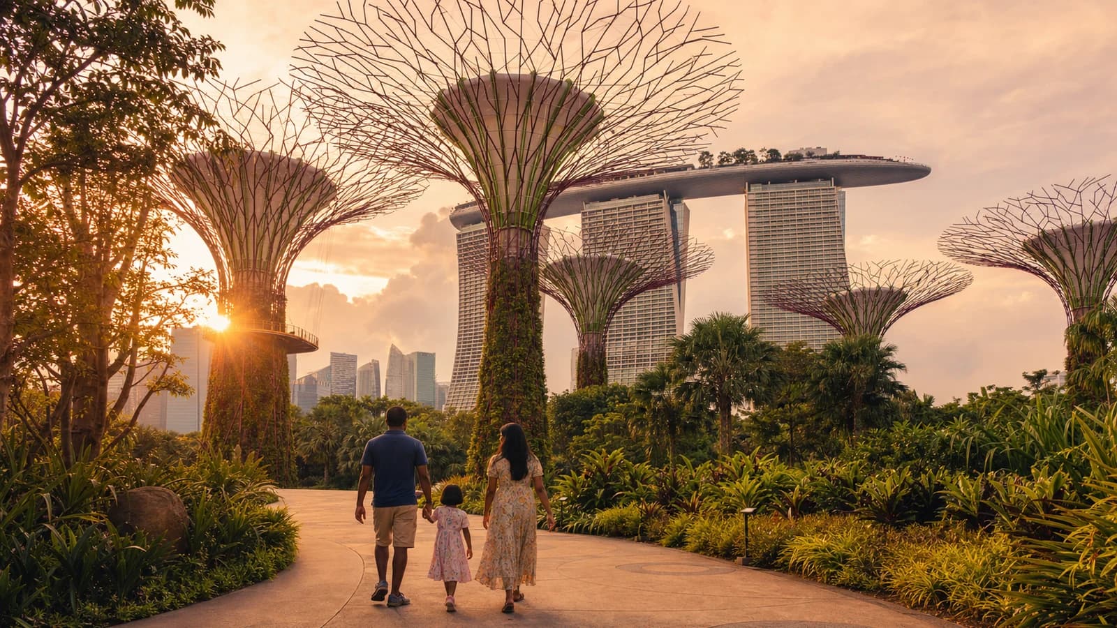 Supertree Grove and Marina Bay Sands in Singapore — representing Dinesh Chandrasekaran's journey